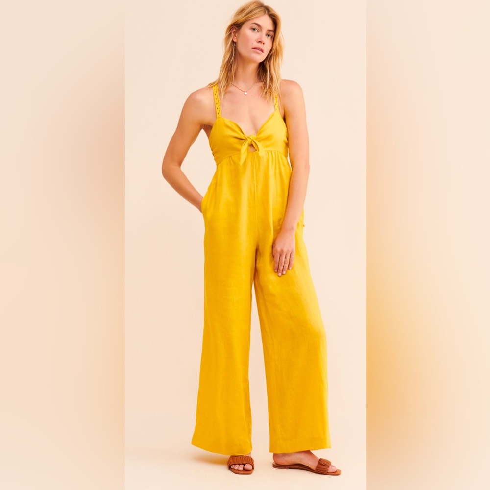 Scotch & Soda Yellow Jumpsuit with Tie-Front Detail Anthropologie